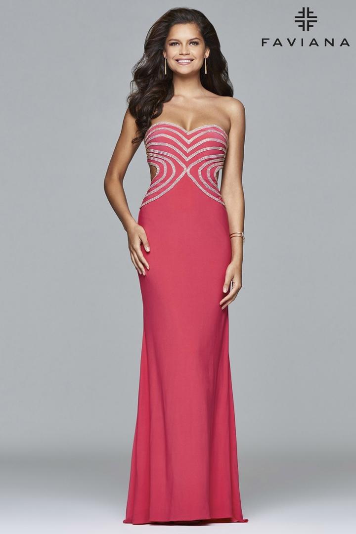 Faviana - S7701 Jersey Sweetheart Evening Dress With Rhinestone Details