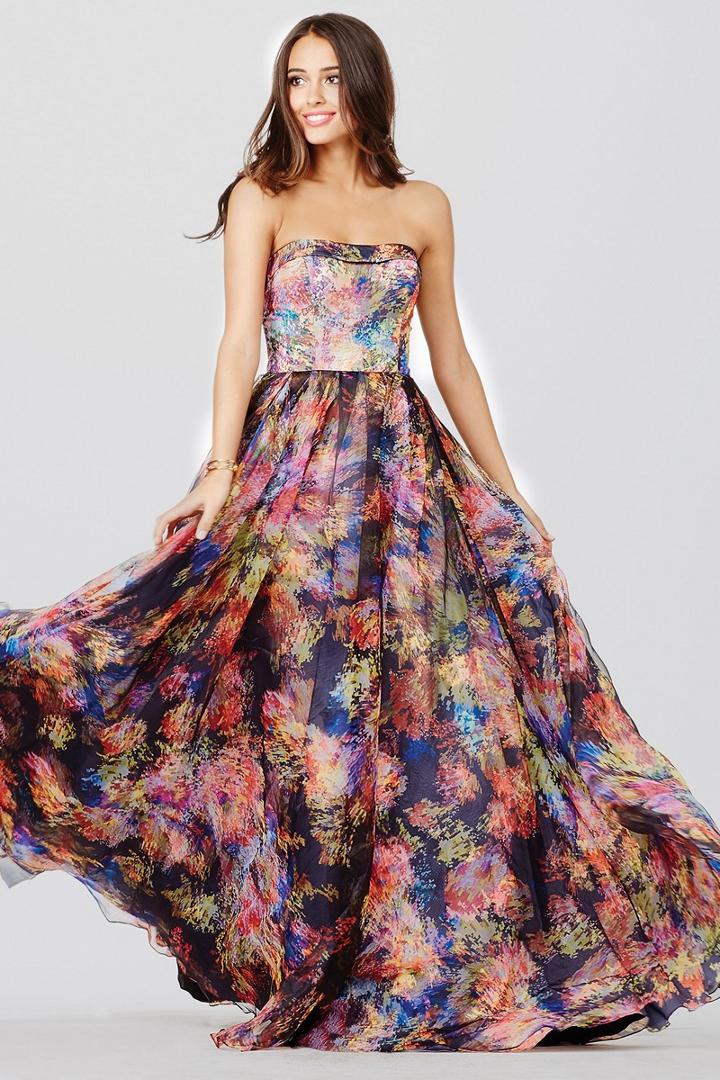 Jovani - Jvn33486 Straight Strapless Printed Gown