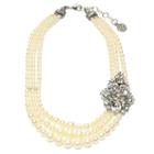 Ben-amun - Three Row Pearl Necklace With Vintage Brooch