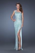 La Femme - 19230 Stone Embellished Single Shoulder Strap Slit Gown