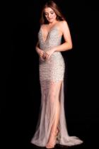 Jovani - 58559 Crystal Embellished V Neck Low Back Prom Dress