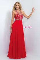 Blush - Jewel Embellished With Diamond Cutout Back Gown 10001