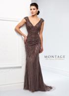 Ivonne D For Mon Cheri - 218d22 Beaded Cap Sleeve V-neck Sheath Dress