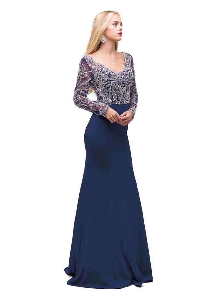 Dancing Queen - 9924 Embellished V-neck Trumpet Dress