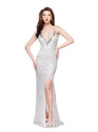 Primavera Couture - 3060 Deep V-neck Sequined Strappy Back Gown