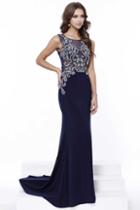Nox Anabel - Intricately Embroidered Bateau Illusion Sheath Long Evening Gown 8238