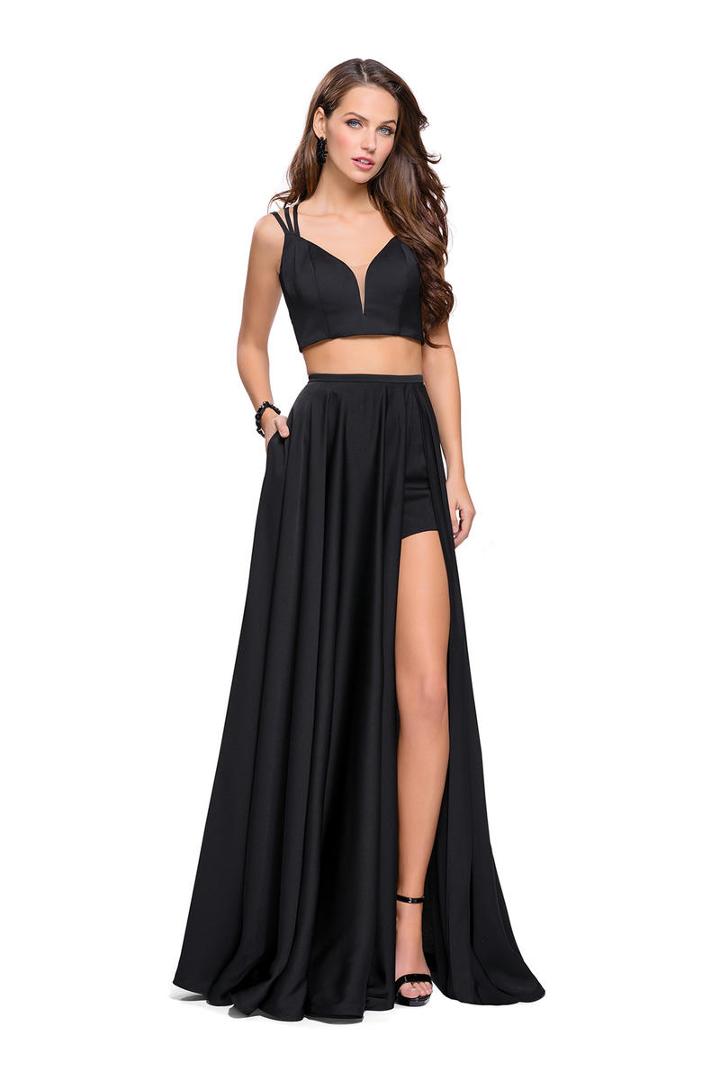 La Femme - 25288 Two-piece Plunging Strappy Satin A-line Gown