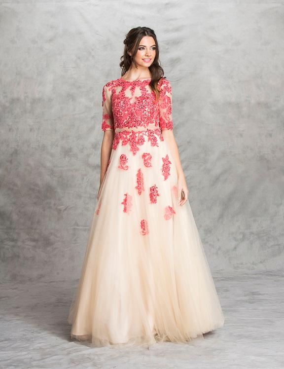 Aspeed - L1490 Embroidered Sheer A-line Evening Dress