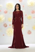 Paneled Sheer Lace Sheath Long Gown