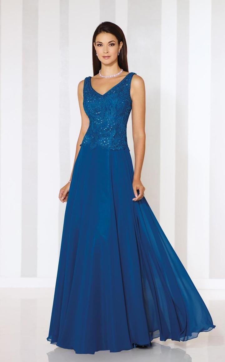 Cameron Blake - 116654 Embellished Chiffon A-line Dress - 1 Pc Persian Blue In Size 14 Available