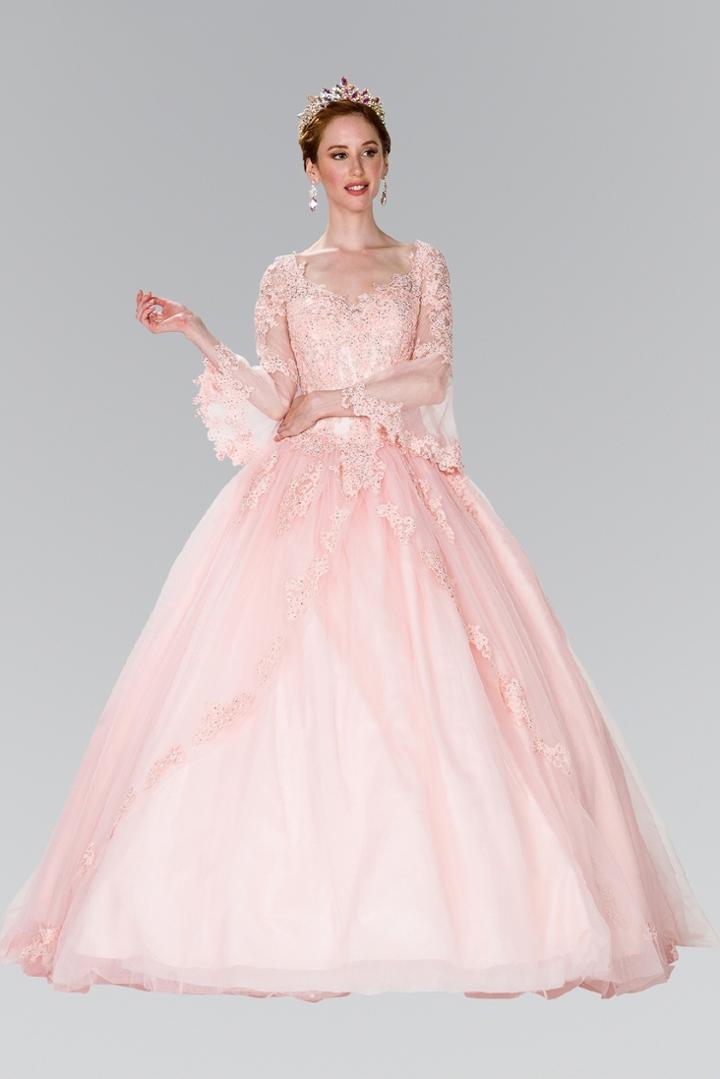 Elizabeth K - Gl2377 Illusion Bell Sleeve Lace Bodice Ballgown