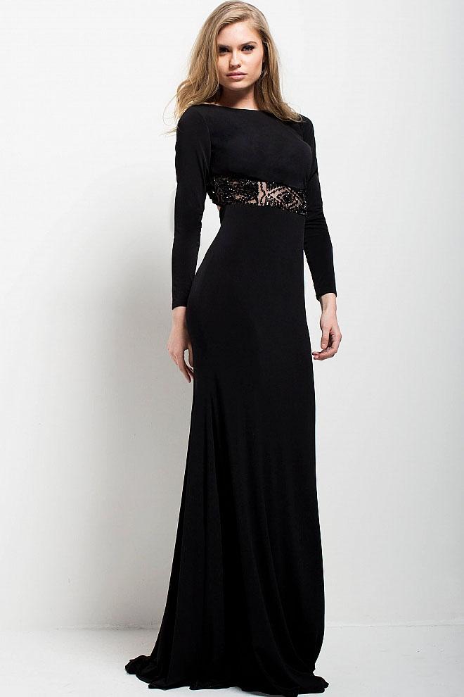 Jovani - 60799 Bateau Long Sleeved Sheath Dress