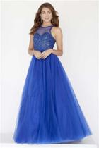 Jolene Collection - 18050 Beaded Illusion Halter Tulle Gown