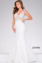 Jovani - Stunning Lace Applique V-neck Trumpet Gown 47561