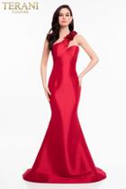 Terani Couture - 1821e7106 Velvet Rose Accented Mikado Long Gown
