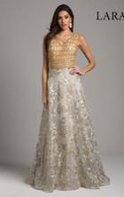 Lara Dresses - 29957 Gold Embellished A-line Evening Gown