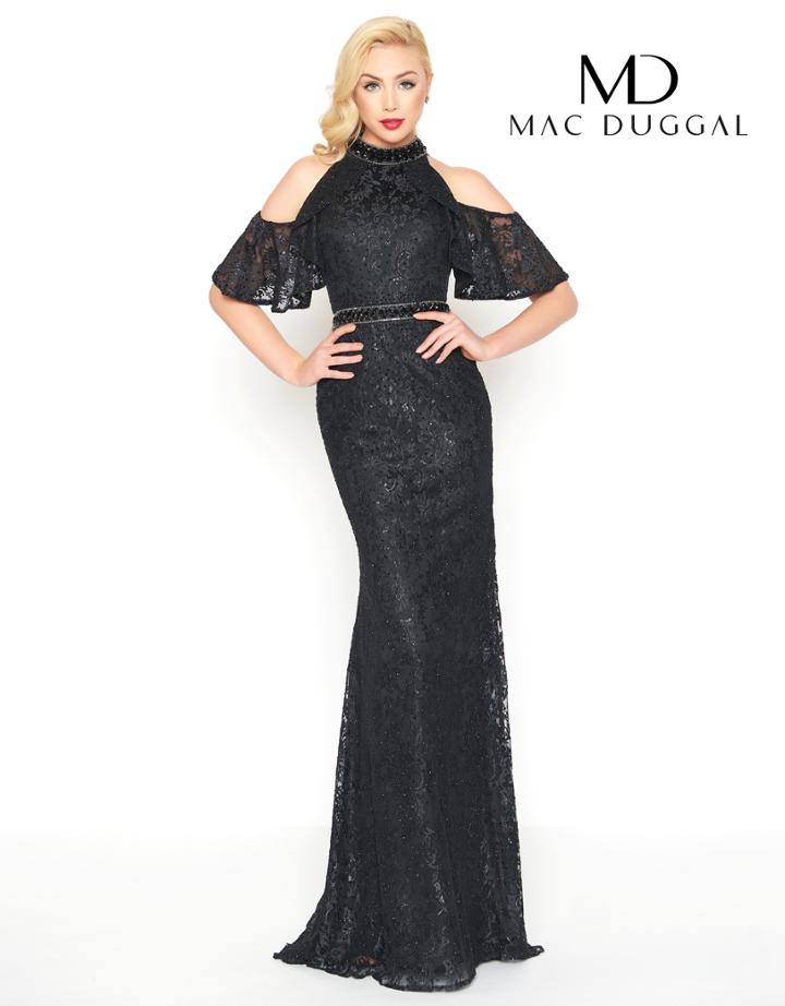 Mac Duggal - 40877r Lace Applique Cold Shoulder Evening Dress