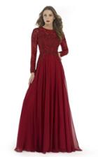 Morrell Maxie - 15740 Long Sleeve Lace Embellished A-line Dress
