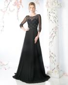 Cinderella Divine - Quarter-length Sleeves Beaded Chiffon Gown