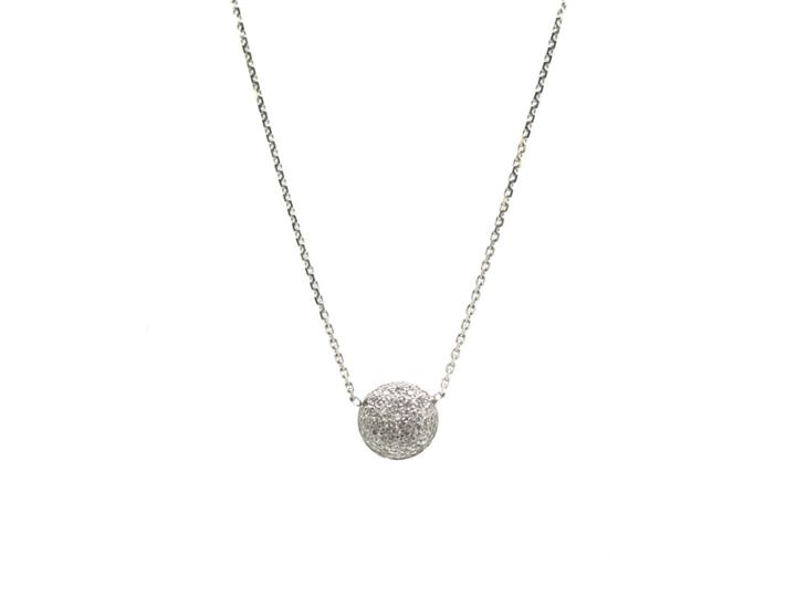 Tresor Collection - Double Sided Pave Diamond Medium Lente Necklace In 18k White Gold