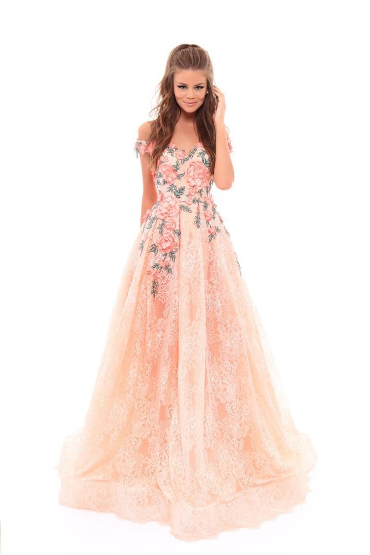 Tarik Ediz - 50221 Off-shoulder Floral Embroidered Lace Ballgown