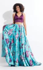 Rachel Allan - 6194 Two-piece Haltered Floral Print Gown