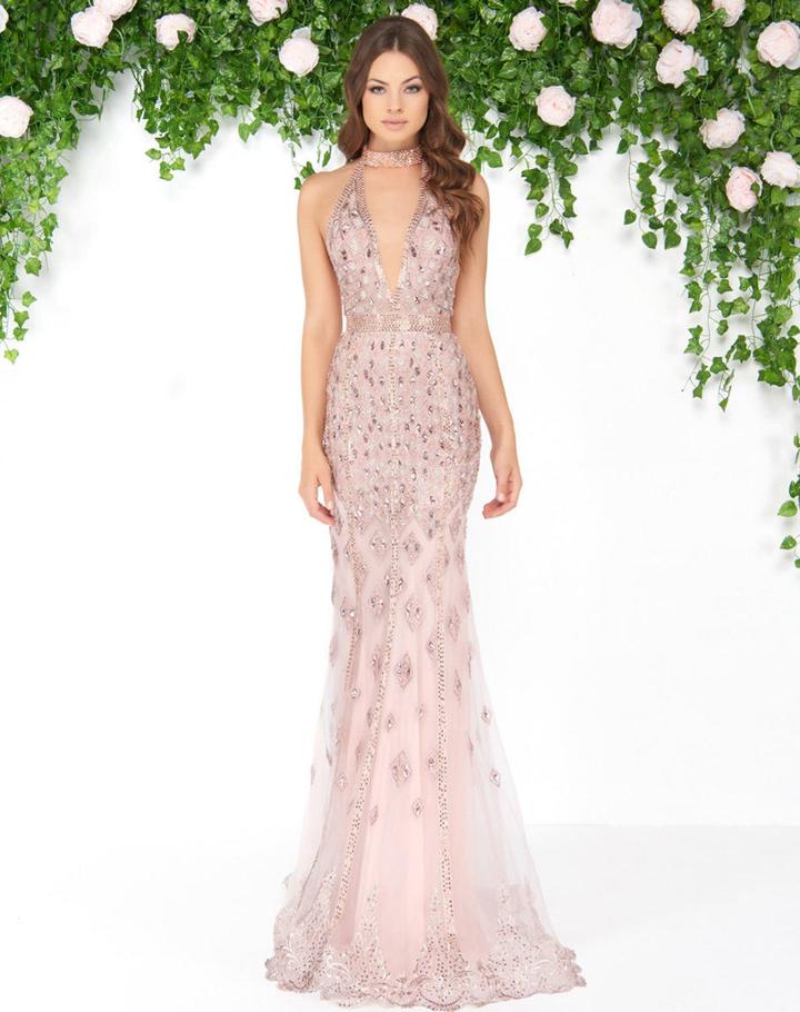 Mac Duggal - 50455d Sparkling Bejeweled V-neck Evening Gown