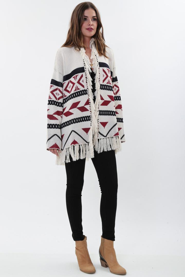 Goddis - Kayden Fringe Sweater In Autumn Fire