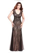 Shail K - 3749 Fully Sequined V Neck Evening Gown