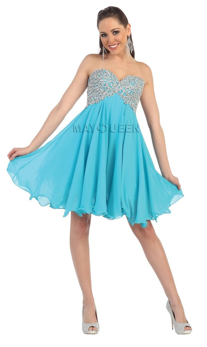 May Queen - Bedazzled Sweetheart Empire Waist Chiffon A-line Dress Mq1104