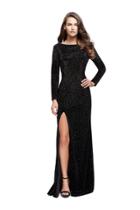 La Femme - 25727 Sparkling Velvet Long Sleeve Evening Gown