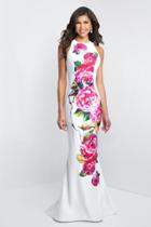 Blush - C1040 Sleek Floral Print Halter Sheath Dress