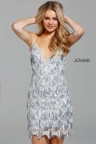 Jovani - 62999 Sequined Fringe Plunging V-neck Sheath Dress
