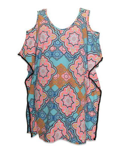 Nicolita Swimwear - Mambo Shoulder Cut Out Cover Up Dress In Teal Moroccan