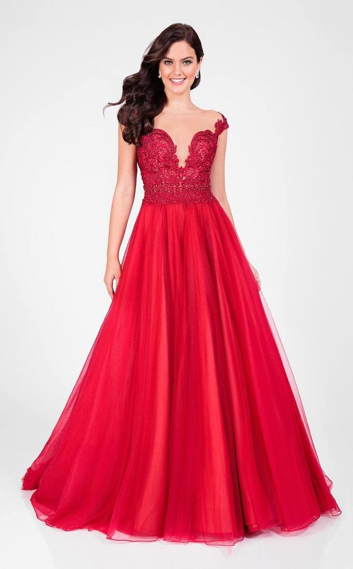 Terani Couture - Lace Accented Illusion Bodice Tulle Ballgown 1711p2864
