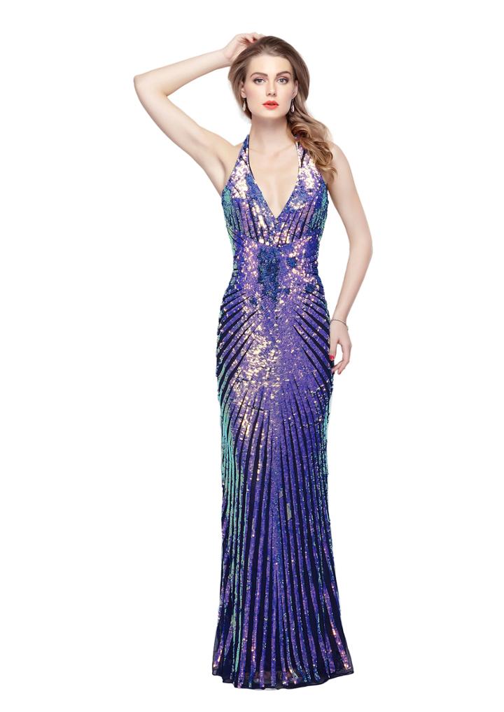 Primavera Couture - 3098 Halter Neck Sequined Gown