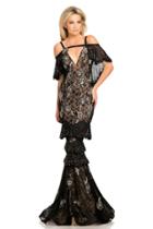 Johnathan Kayne - 8043 Off Shoulder Lace Beaded Layered Gown