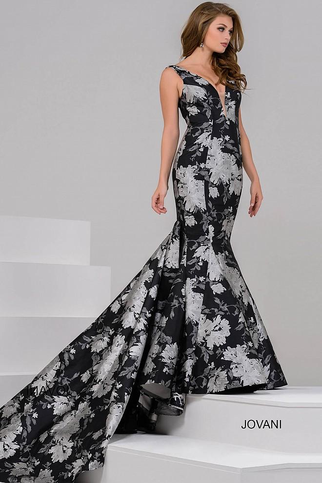 Jovani - Floral Mermaid Dress With Long Train 40903