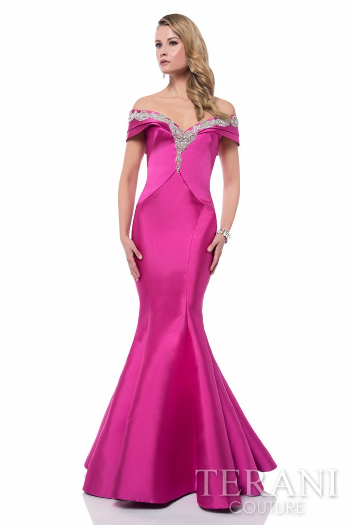 Terani Evening - Sparkling Off The Shoulder Satin Trumpet Gown 1521m0615a