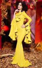 Mnm Couture - 2434 Long Sleeve Ruffled Bib Cutout Mermaid Gown