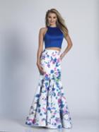 Dave & Johnny - 3469 Floral Printed Two Piece Mermaid Dress