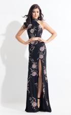 Rachel Allan - 6086 Beaded Two Piece Floral High Halter Gown