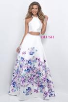 Blush - Two-piece Floral Halter Neck Mikado A-line Gown 11218