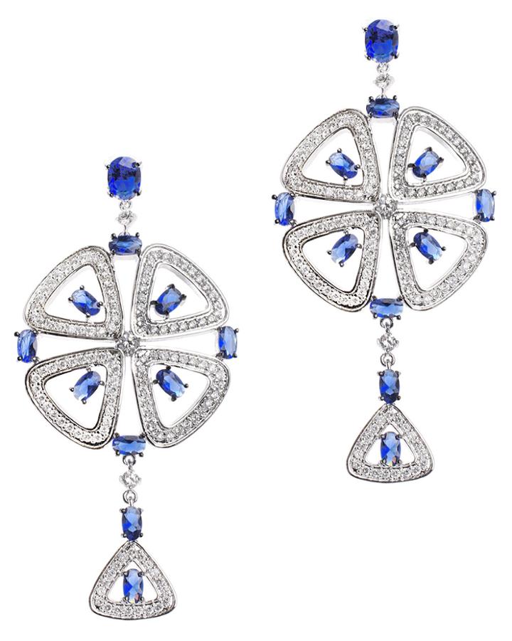 Cz By Kenneth Jay Lane - Sapphire Duchess Clover Earring