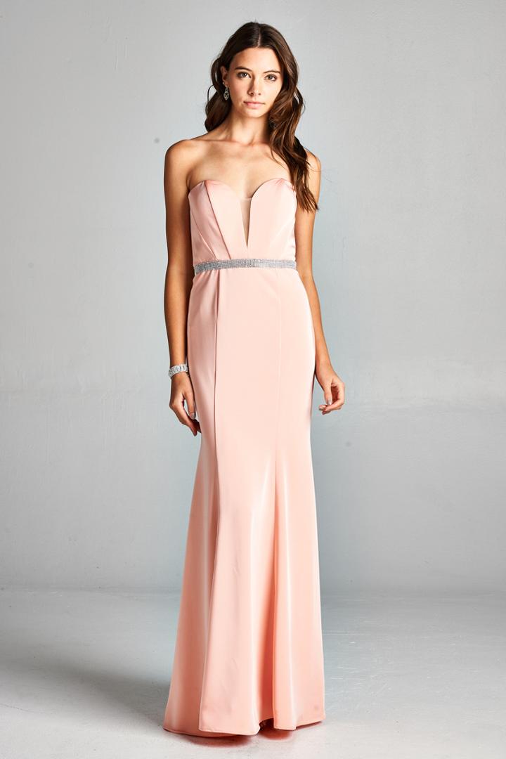 Aspeed - L1888 Strapless Deep Sweetheart Sheath Evening Dress