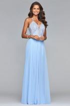 Faviana - S10041 Beaded Deep V-neck Chiffon Dress