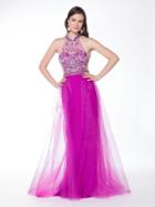 Colors Dress - 1722 Haltered Evening Gown With Overskirt