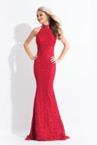 Rachel Allan - 6067 Beaded High Halter Trumpet Dress