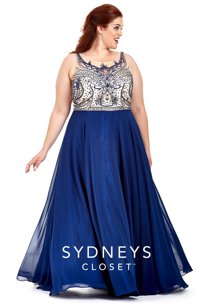 Sydney's Closet - Sc7177 Plus Size Dress In Navy