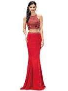 Two Piece Embellished Halter Crop Top Fit And Flare Dress